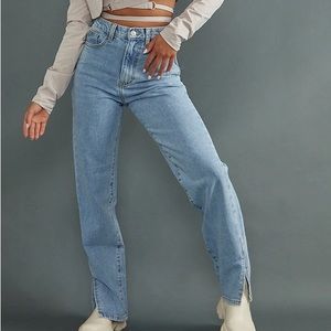 PrettyLittleThing Light Wash Split Hem Jeans (Size: M or 10)
